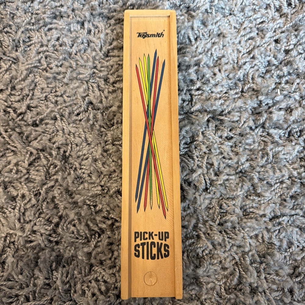 Classic Game Pick-Up Sticks With Wooden Storage Box Vintage Kid Toys Antique Toy